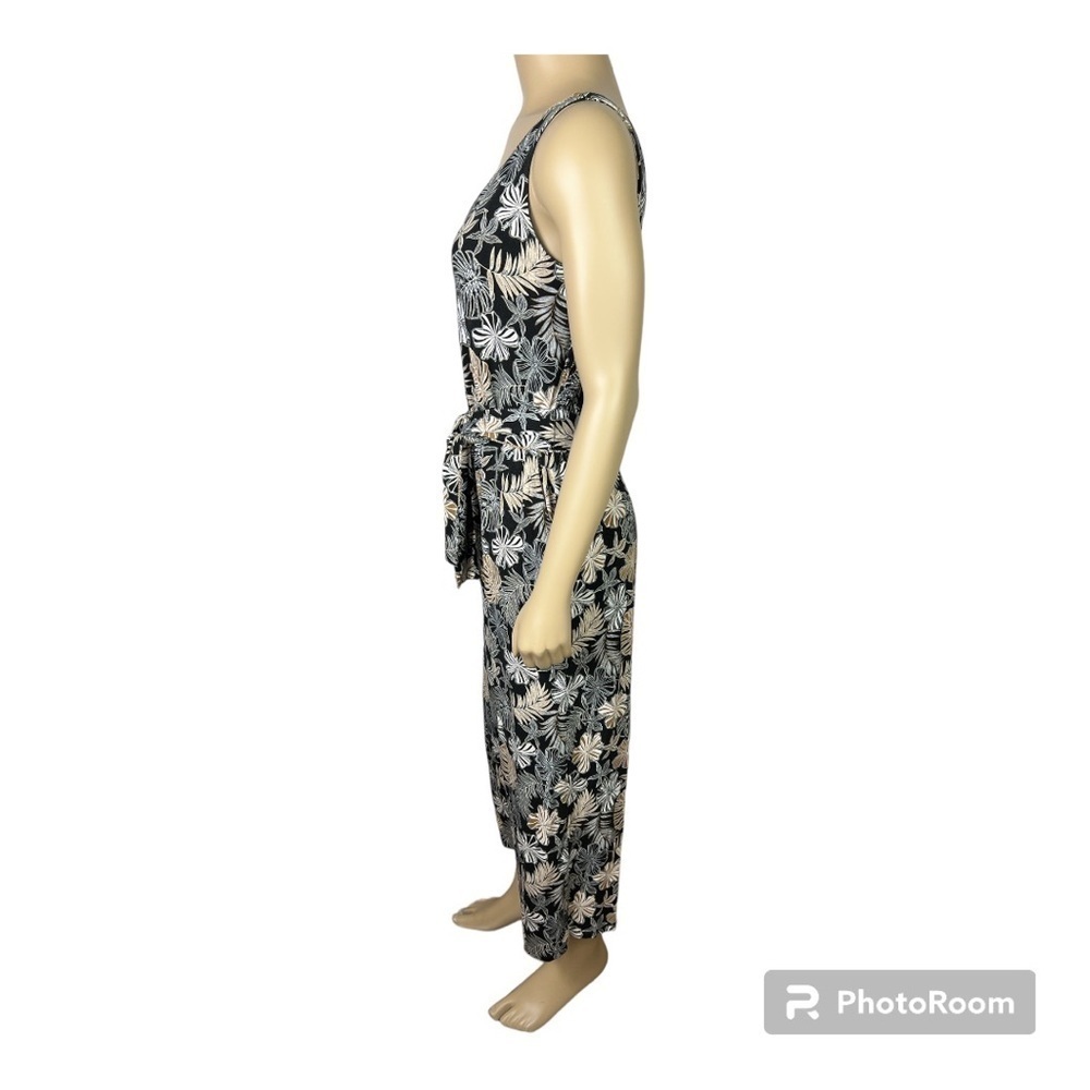 J. Jill Wearever Wide Leg Jumpsuit Tropical Print V Neck Pockets Sz Petite Small - Picture 3 of 12